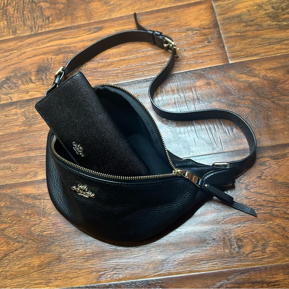Coach Black Leather Crossbody Bag with matching Black Leather Coach wallet